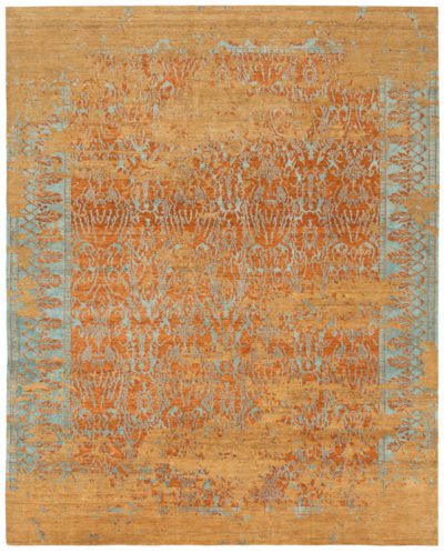 Tibetan Coral Reef Orange/Teal Wool and Silk Rug