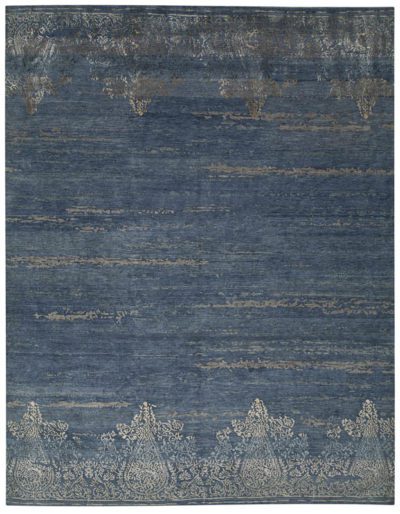 Tibetan Reflection Blue Wool and Silk Rug