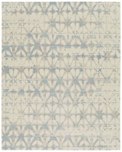 Tibetan Starburst Ivory/Blue/Gray Wool Rug