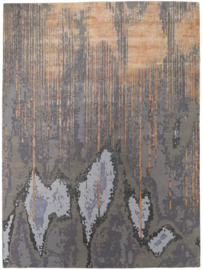 Fine Tibetan Crescendo Gray/Peach Wool And Silk Rug