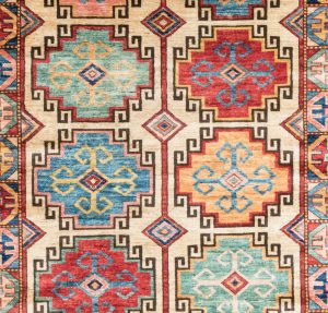 42239-Fine_Kazak_All_Over_Light_Background_Wool_Rug-3'9''x5'11''-Afghanistan-1-Center