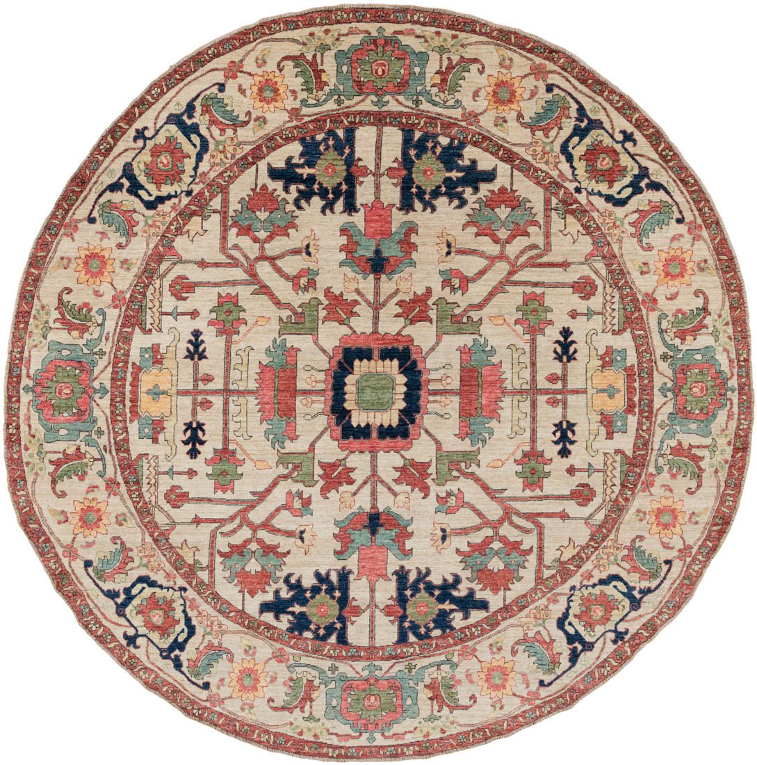 Afghan Serapi Handwoven Round Rug