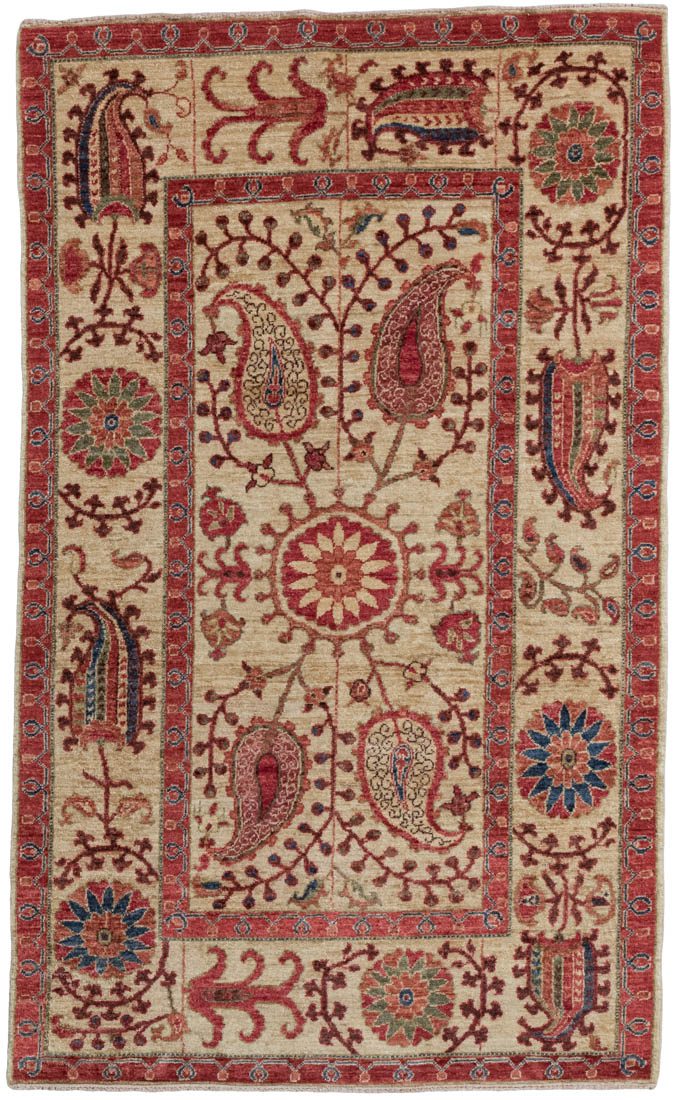 Afghan Suzani Textile Handwoven Wool and Silk Rug