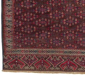 24751-Antique_Yomut_Turkmen_Kepse_Gul_Handwoven_Rug-6'5''x10'8''-Turkmenistan-1-Border