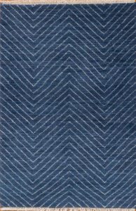 Hand knotted wool blue chevron rug