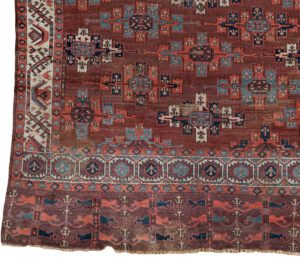 54001_ESTTRM1-Antique_Turkmen_Yomut_Kepse_Gul_Handwoven_Rug-5'9''x9'8''-Turkmenistan-1-Border