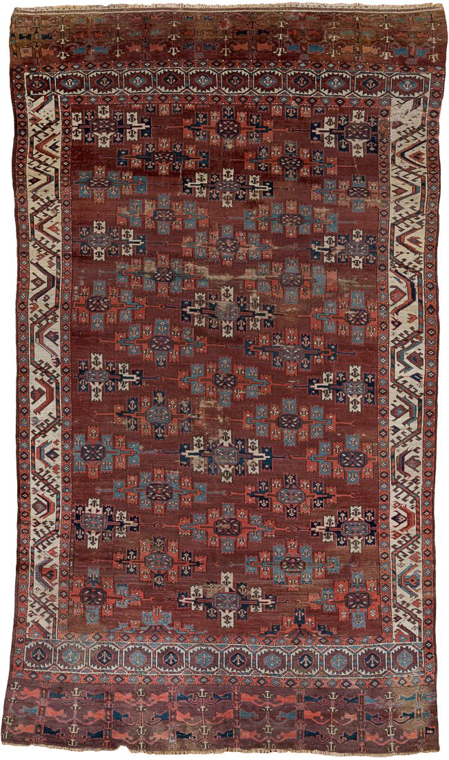 Antique Turkmen Yomut Kepse Gul Handwoven Rug