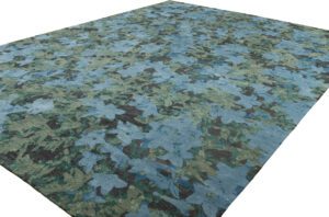 Tibetan Flora Green Silk and Wool Handwoven Rug