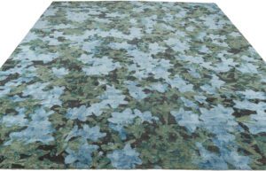 Tibetan Flora Green Silk and Wool Handwoven Rug