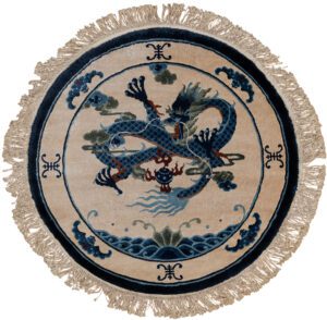 Chinese Dragon All Silk Round Handwoven Rug