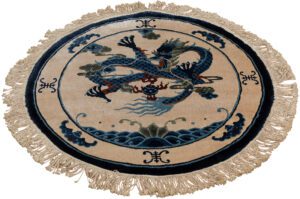 Chinese Dragon All Silk Round Handwoven Rug